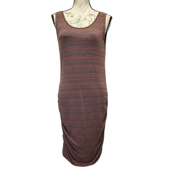 Jersey Knit Striped Ruched T-shirt Tank Dress Midi Large - Effortless Casual - Picture 1 of 7